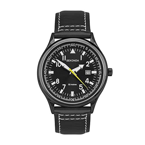 Image of SEKONDA Men's Quartz Watch With Analogue Display and Black Leather Strap 3882.27