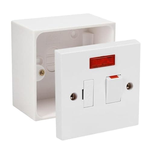 Image of Fused Spur Side Flex 13Amps White Electrical Connection Unit - Optional Neon Indicator, Single 25/35/45mm Pattress Back Box Surface Mounted 1 Gang (Switched Fused Spur with Neon, SET with 45mm Box)