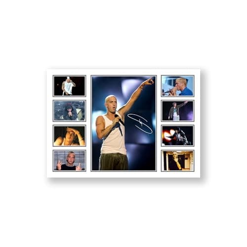 Image of Eminem Slim Shady Signed Poster Print - Framed Limited Edition (1 of 999) Hip-Hop Memorabilia - Featuring Marshall Mathers Autograph Reprint (A4 Unframed)