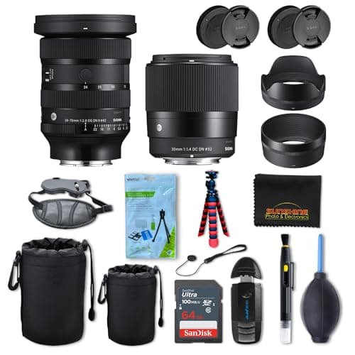 Image of Sigma 30mm f1.4 DC DN Contemporary + Sigma 24-70mm f2.8 DG DN II Art Lens for Sony E with Sunshine Photo Accessories Bundle - 4 Years USA Manufacturer Warranty