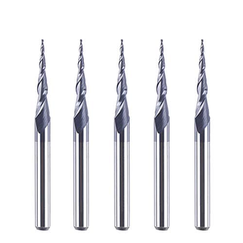 Image of SpeTool 5Pcs Tapered Ball Nose End Mill 0.25mm Radius CNC Router Bit Set, 1/8" Shank TiAlN Coated Solid Carbide 2-Flute Spiral Milling Cutter for 3D Wood Carving & Detail Engraving