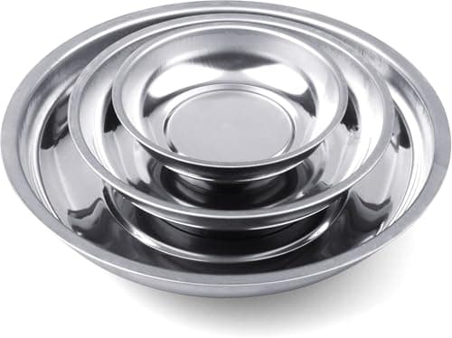 Image of HORUSDY Magnetic Tray | 3-Piece | Round Magnetic Parts Tray | 3 Inch 4 Inch 6 Inch Magnetic Tray for Mechanic's | Stainless Steel