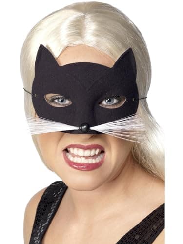Image of Smiffys Cat Eyemask, Black with Nose and Whiskers, Eyemasks Fancy Dress, Adult Dress Up Eye masks