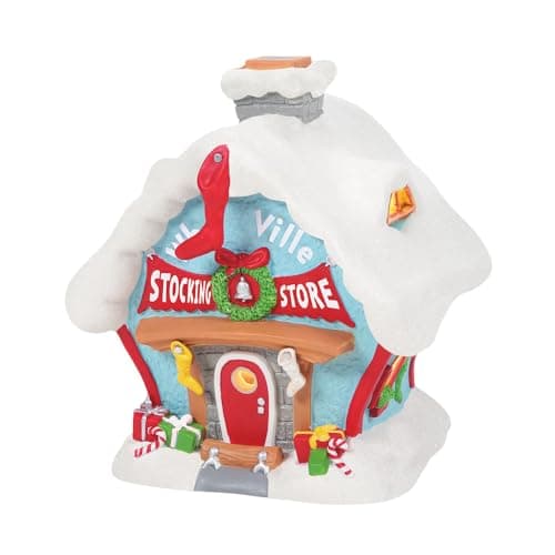 Image of Department 56 Dr. Seuss The Grinch Village Who-Ville Stocking Store Lit Building, 7.17 Inch, Multicolor