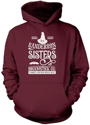 Image of Sanderson Broomstick Company - Unisex Hoodie - Sisters Halloween Horror Spooky Trick or Treat M Maroon