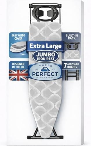 Image of 120 x 38cm Folding Ironing Board with Jumbo Iron Rest 7 Adjustable Height Extra Large Steam Iron Rest Foldable Collapsible Folding Metal Iron Ironing Table Rack with Non Slip Feet