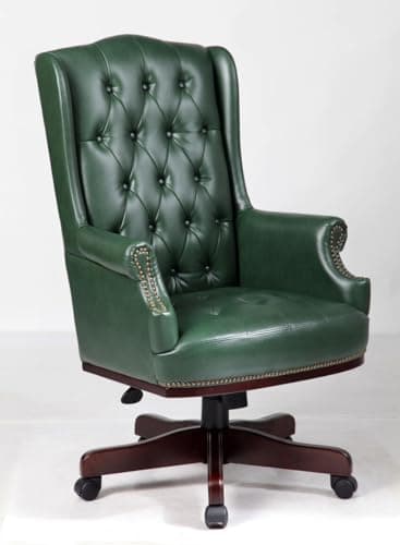 Image of Fine Chairs Chesterfield Antique Style PU Leather Managers Directors High Back Desk Office Computer Captains Chair (Green)