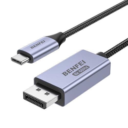 Image of BENFEI Bidirectional USB-C to DisplayPort 1.4 Cable 6FT - Support 8K@60Hz 4K@240Hz, Thunderbolt 4 Compatible, Grey - Not for Portable Monitors