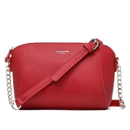 Image of David Jones - Women's Small Crossbody Bag - Chain Shoulder Strap Rigid Faux Leather Messenger Bag - Elegant Saddle Bag - Fashion Clutch Handbag Evening Party - Zipper Purse Work Travel - Red