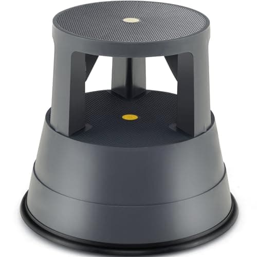 Image of COSTWAY Step Stool, Rolling Kick Stool with Retractable Wheels and Non-Slip Rubber Platform, Lightweight Round Stepping Kickstool for Home Office Kitchen Warehouse, 150kg Load Capacity