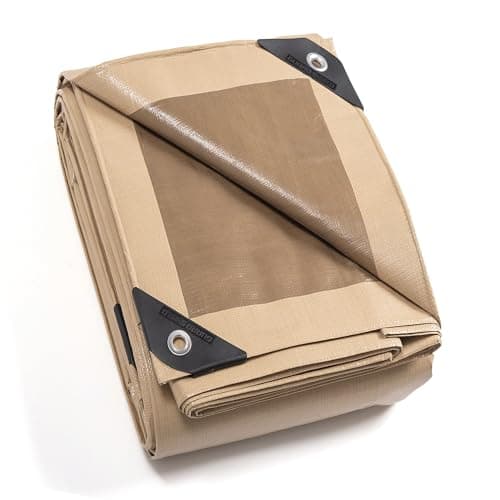 Image of GUARD SHIELD Beige Tarpaulin Waterproof Heavy Duty 4m x 6m Tarp with Eyelets UV Resistant Multipurpose for Outdoor 160g/m²