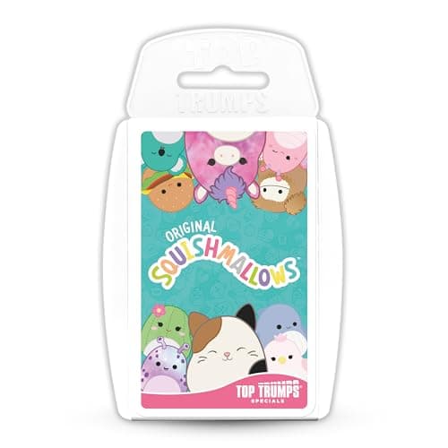 Image of Top Trumps Squishmallows Specials Card Game, play with Cam the Cat, Leonard the Lion, Gordon the Shark, travel game, great educational gift for ages 6 plus