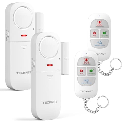 Image of TECKNET Door Alarm Sensor 2 Packs With Remote Control, Window Alarms for Security, 4 Modes, Adjustable Volume, Wireless Magnetic Door Sensor Burglar Alarm Systems for Your Home Security Systems
