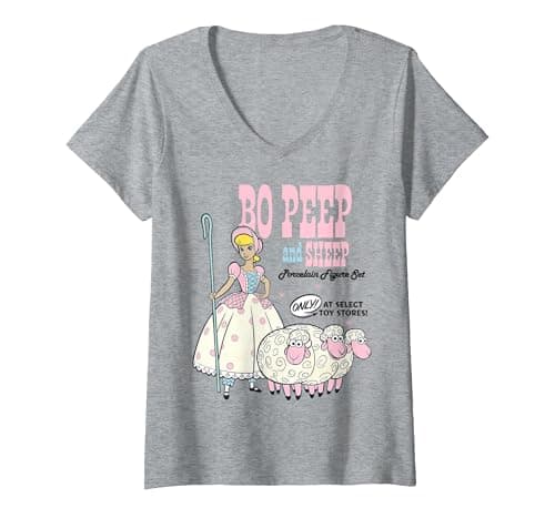 Image of Women's Disney Pixar Toy Story 4 Bo Peep and Sheep Adverdition V-Neck T-Shirt, Heather Grey, XX-Large