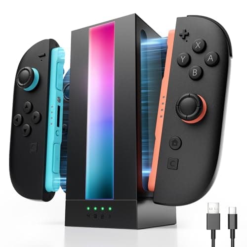 Image of JSAUX EnergyFlow Charging Dock for Nintendo Switch 2 JoyCon Controllers, 4-in-1 RGB Magnetic Charger Station LED Indicator, for Switch 2 JoyCon Accessories with 1.5M USB C Cable