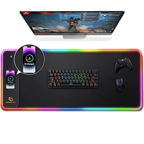 Image of Gimars RGB Gaming Mouse Pad with 15W Wireless Charging, XL Mouse Mat 800x300x4mm, 10 LED Light Modes, Large Mousepad with Premium Smooth Surface, Non-Slip Rubber Base for Gaming MacBook PC Laptop Desk