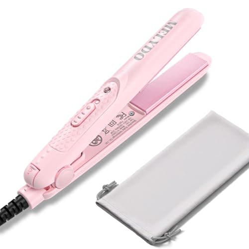 Image of MELYDO Mini Hair Straightener for Short Hair, Small Travel Size Ceramic Straighteners, Quick and Easy Hair Styling, Dual Voltage and UK Plug, 1.8m/6ft Wire, Pink