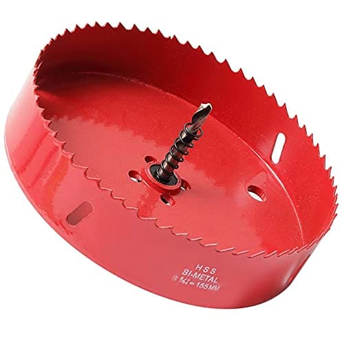 Image of 155mm HSS Bi-Metal Hole Saw, Red Finish Corn Hole Cutter in 30mm Cutting Depth for Wood Boards, Soft Metal Sheet, Drywall and Plastic