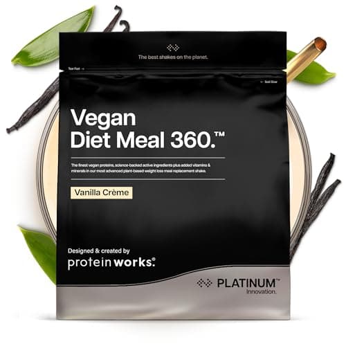 Image of Protein Works | Vegan Diet Meal 360 - PLATINUM Innovation, Vegan Protein Diet Meal Replacement Shake, Healthy Weight Loss, Vitamin & Mineral Blend, Green Tea, Vanilla Crème, 8 Meals, 500g