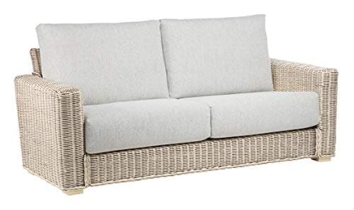 Image of Desser Burford 3 Seater Conservatory Sofa Fully Assembled - Machine Washable Pebble Fabric – Real Cane Rattan Indoor Furniture with UK Made Cushions – Dimensions: H94cm x W200cm x D96cm