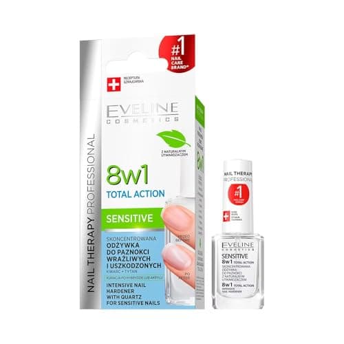 Image of Eveline Cosmetics Nail Therapy Professional 8-in-1 Total Action Sensitive Nail Conditioner - Strengthens, Protects & Nourishes Brittle Nails with Quartz, 12ml