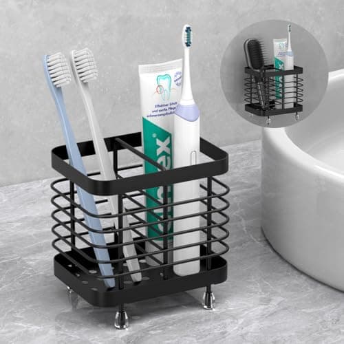 Image of Luxspire Toothbrush Holders for Bathroom, Stainless Steel Electric Toothbrush Holder with Drain Holes, Toothbrush Toothpaste Razor Holder for Shower, Bathroom Accessories, Black