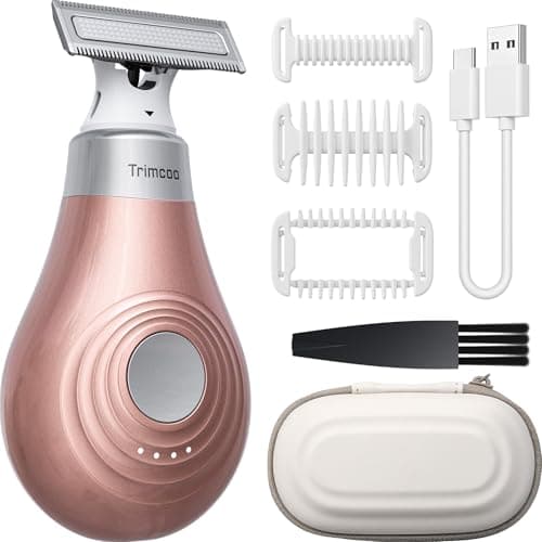 Image of Trimcoo 2026 New Bikini Trimmer for Women - Small But Powerful Electric Razors, Intimate Pubic Hair/Lady Facial Painless Removal, USB-C Cordless Body Shaver for Trip, Replaceable Wet/Dry Blade, Gold