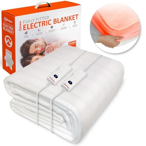 Image of Wärmer Electric Blanket Double Size - Dual Control, Fully Fitted Mattress Cover with Elasticated Skirt, 3 Heat Settings, 2 X Detachable Controllers - 193 X 137cm Double