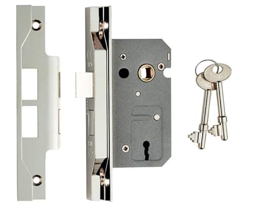 Image of Kooples Hardware Easi-T Residential 2 Lever Sashlock Rebated – Internal Door Mortice Lock with Rebate Kit – Ideal for Double Wooden Doors (Satin Nickel, 64mm)