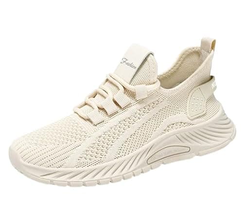 Image of Womens Trainers Shoes Slip On Ladies Walking Running Sneakers Gym Comfortable Tennis Lightweight Casual Breathable Sport Shoe-41 Beige