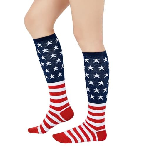 Image of Knee High Socks Athletic Women Tube for Teen Girl Cosplay 1 Pack One Size, 1 Pack American Flag, One size