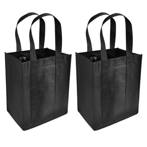 Image of BENIFILE Bottle Bags, 2 Pcs Non-Woven Wine Carrier for 6 Bottles, Reusable Compartment Black Carrier Bags Holder with Carry Handle for Travel, Camping, Picnic, Beer, Drinks, Party