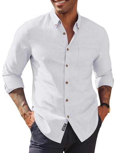 Image of PJ PAUL JONES Mens Shirts Long Sleeve Button Down Casual Oxford Shirts Regular Fit White M