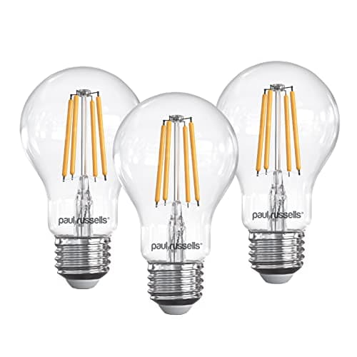 Image of paul russells E27 Edison Screw LED Filament – 4.5Watt 40W Equivalent 470LM Lumens 2700K ES Standard GLS A60 – Super Bright Energy Saving Light Non-Dimmable - Warm White Bulbs - 3 Pack