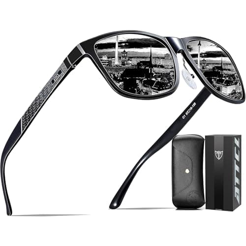 Image of ATTCL Polarised Sunglasses Mens for Driving: UV400 Protection Square Shades AL-MG Metal Frame HD TAC Lens Hiking Travel 8587 Black Grey
