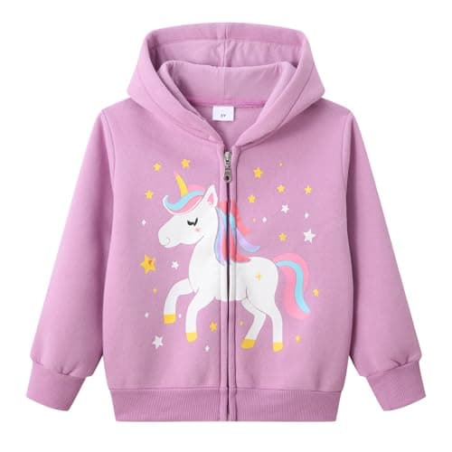 Image of Smazero Girls Hoodie Kids Zip Up Christmas Unicorn Hooded Sweatshirt Toddler Zipper Jumper Long Sleeve Hoodies Tops for Girls 2-8 Years Purple