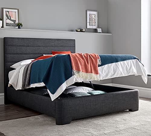 Image of Fabric Ottoman Storage Bed, Happy Beds Appleby Slate Grey Fabric Modern Bed (4FT6 - Frame Only)