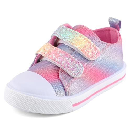 Image of Cheerful Mario 1-5 Years Baby Girls Trainers Toddler Girls Fashion Canvas Shoes Casual Sneakers Easy Fastening Glitter Neon 4 UK Child