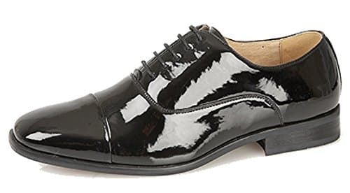Image of Mens Black Patent Pleated Toe Cap Oxford Tie Shoes size 11 UK