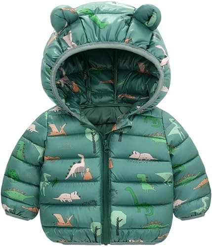 Image of Maeau Baby Hooded Down Jacket Toddler Boys Girls Printed Puffer Coat Cute Warm Winter Padded Snowsuit Outerwear B Green 6-12 M