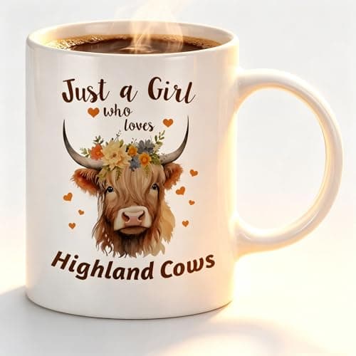 Image of Highland Cow Gifts, Adorable Highland Cow Mug, Premium Ceramic Mug, 350ml Coffee Mug, Funny Gift for Women, Her, Girls, Cow Lovers, Perfect for Birthday, Valentine's Day & Daily Use (White)