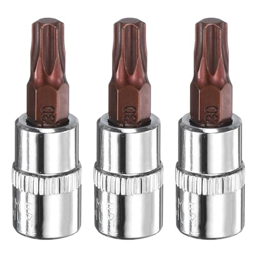 Image of sourcing map 3pcs T30 Torx Bit Socket 1/4" Square Drive Star 6 Point S2 & CR-V Steel Socket Ratchet Wrench Bits, Silver Red