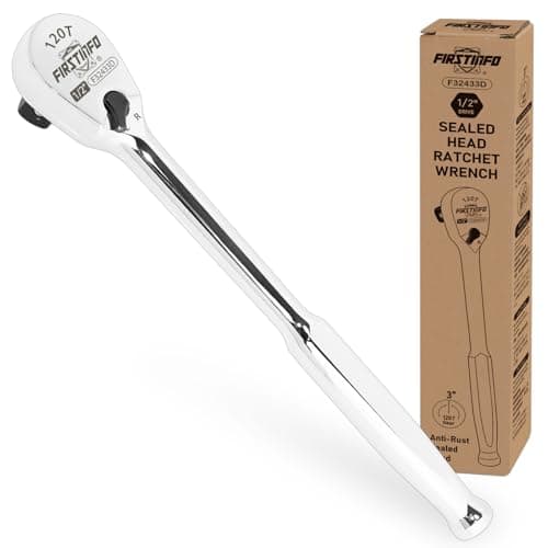 Image of FIRSTINFO F32433D 1/2" Drive Ratchet Handle Wrench 120-Tooth Sealed Head Design | Reversible Stubby Ratchet Handle, Dust Proof Teardrop Enclosed Head