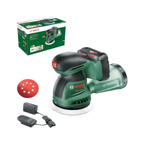 Image of Bosch Cordless Random Orbit Sander EasyOrbit 18V-10 (Sanding on Small to Medium Wooden, Varnished and Painted Surfaces; Diameter: 125mm; 18 Volt System; 2.0Ah Battery and Charger)