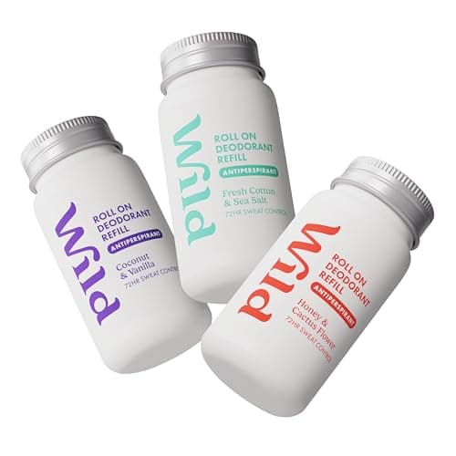Image of Wild Antiperspirant Deodorant Refill Variety Pack - 72 Hour Odour & Sweat Protection - 90% Natural Ingredients - Suitable for Sensitive Skin - Honey & Cactus, Cotton & Sea Salt, Coconut & Vanilla