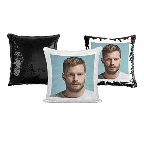 Image of Print Maniacs Jamie Dornan Celebrity Christian Grey Movies Christmas Birthday Secret Santa Novelty Decoration Sequin Pillow Cover Gift Present (With Insert (Stuffing), Black)