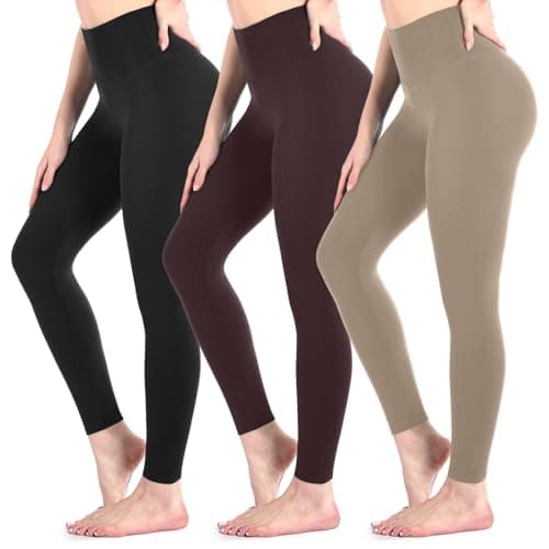 Image of Sanpetix 3 Pack Black Leggings for Women, High Waisted Buttery Soft Leggings for Workout Running Yoga 3Black/Brown/Khaki LXL