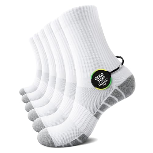 Image of TUUHAW Mens Socks 9-11 Multipack Cotton White Running Sports Socks Mens 9-12 Hiking Walking Cycling Gym Riding Men's Crew Sock Tennis Basketball Golf Sock Breathable Anti Blister Sock 6 Pairs