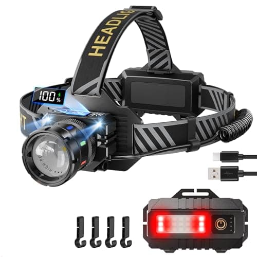 Image of Sefitopher Head Torch Rechargeable,80000LM Super Bright 9 Modes LED Headlight Red Warning and Sensor,IP65 Waterproof 90°Adjustable Focus Headlight for Running, Camping, Hiking, Fishing etc (9 Modes)