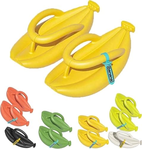 Image of LaoSShu Cute Banana Slippers - Flip Flops Banana Slides,Summer Anti-Slip Cute Cartoon Thickness Beach Sandals(Yellow,36-37)